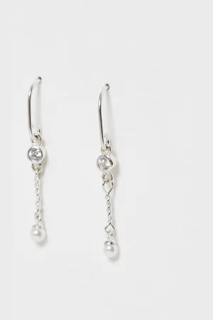 Oliver Bonas Rosaline Silver Freshwater Pearl Drop Earrings