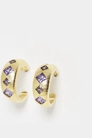 Oliver Bonas Bertie Chunky Gem Gold Plated Hoop Earrings