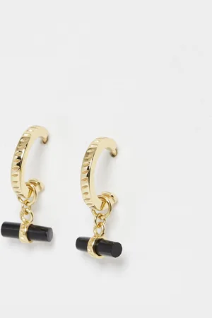 Oliver Bonas Franny Black Onyx Textured Drop Hoop Earrings