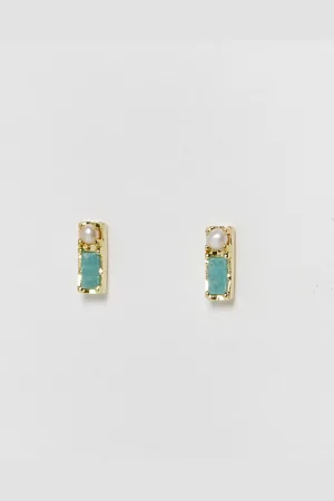 Oliver Bonas Hyacinth Gold Plated Amazonite & Freshwater Pearl Stud Earrings