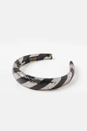 Oliver Bonas Faith Silver & Black Stripe Sequin Headband