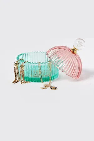 Oliver Bonas Bubble Top Ribbed Glass Storage Pot