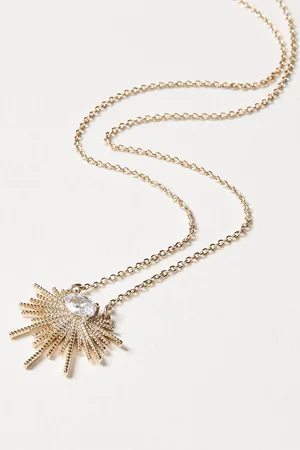 Oliver Bonas Twisted Bar Fan & Gem Detail Pendant Necklace