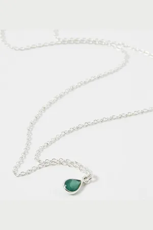 Oliver Bonas Auden Green Onyx Drop Silver Pendant Necklace
