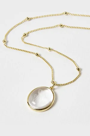 Oliver Bonas Amelia Engraved Glass Plated Pendant Necklace
