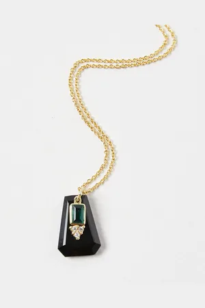 Oliver Bonas Geneva Black Onyx & Green Hydro Gold Plated Pendant Necklace