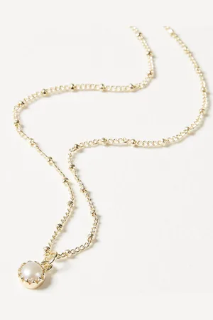 Oliver Bonas Alula Pearl Stone Drop Gold Plated Pendant Necklace