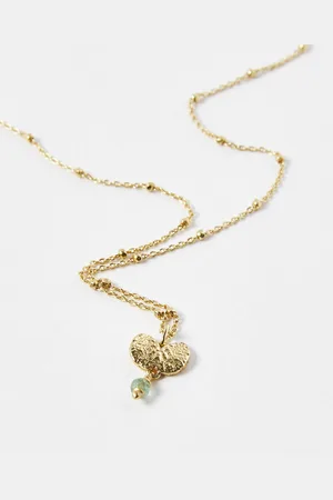 Oliver Bonas Usha Aventurine Textured Gold Plated Pendant Necklace