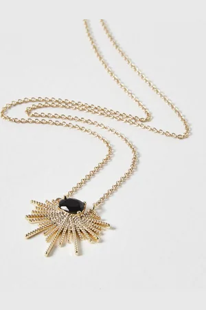 Oliver Bonas Twisted Bar Fan & Gem Pendant Necklace