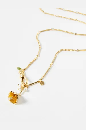Oliver Bonas Avril Aventurine & Freshwater Pearl Chain Collar Necklace