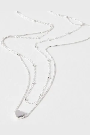 Oliver Bonas Obi Heart Charm Silver Layered Pendant Necklace