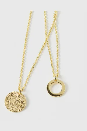 Oliver Bonas Anatola Textured Disc Gold Plated Layered Necklace
