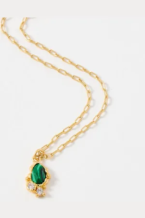 Oliver Bonas Urmi Malachite Molten Gold Plated Pendant Necklace
