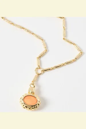 Oliver Bonas Omura Stone & Shell Drop Oval Pendant Necklace