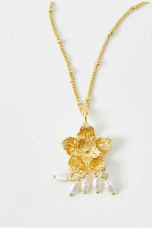 Oliver Bonas Sarah Filigree Flower & Pearl Gold Plated Pendant Necklace