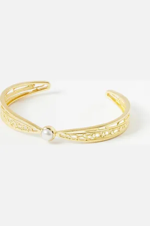 Oliver Bonas Seren Filigree Pearl Gold Plated Bangle
