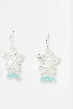 Oliver Bonas Sarah Silver Plated Flower & Amazonite Drop Earrings