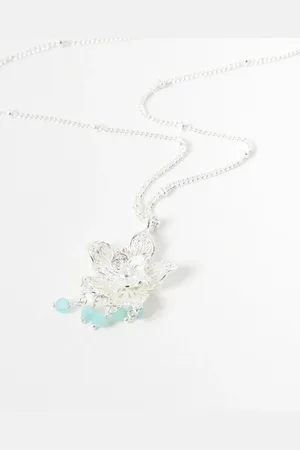 Oliver Bonas Sarah Filigree Flower & Blue Amazonite Silver Plated Pendant Necklace