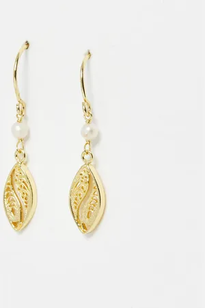 Oliver Bonas Deryn Filigree Pearl Plated Drop Earrings