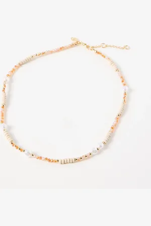 Oliver Bonas Etti Pink Beads & Faux Pearl Beaded Necklace