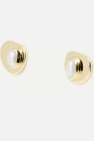Oliver Bonas Greta Organic Gold Plated Freshwater Pearl Stud Earrings