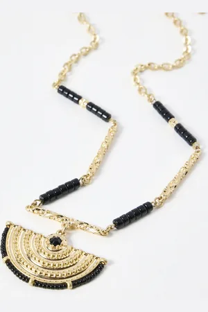 Oliver Bonas Alicent Semi Circle Pendant Black Beaded Necklace