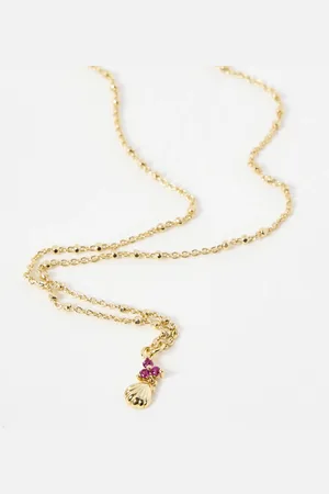 Oliver Bonas Megyn Shell Charm Gold Plated Pendant Necklace