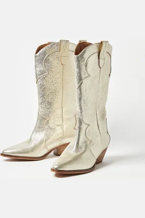 Oliver Bonas Metallic Leather Tall Western Cowboy Boots, size UK 8