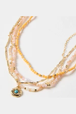 Oliver Bonas Leanne Glass Bead & Stone Layered Pendant Necklace