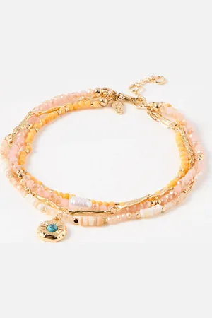 Oliver Bonas Leanne Glass Bead & Stone Layered Pendant Anklet