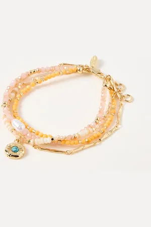 Oliver Bonas Leanne Glass Bead & Stone Layered Charm Bracelet