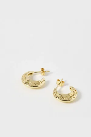 Oliver Bonas Susan Scalloped Engraved Plated Hoop Earrings