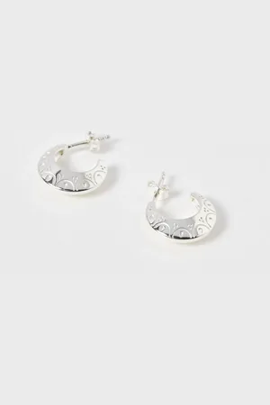 Oliver Bonas Susan Scalloped Engraved Plated Hoop Earrings
