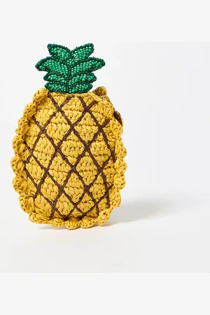 Oliver Bonas Pineapple Yellow Crochet Raffia Pouch