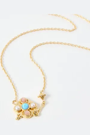 Oliver Bonas Odelia Stone & Pearl Gold Plated Pendant Necklace