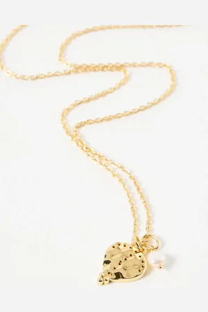 Oliver Bonas Heidi Hammered Freshwater Pearl Charm Plated Pendant Necklace