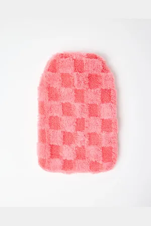 Oliver Bonas Chequerboard Pink Faux Fur Hot Water Bottle