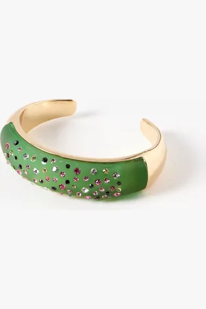 Oliver Bonas Kitty Green Resin Gold Tone Statement Bangle