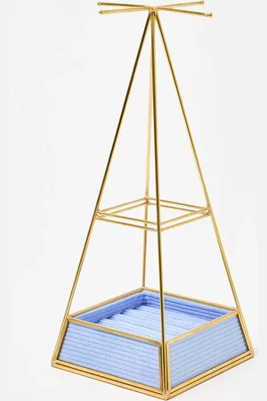 Oliver Bonas Glass & Gold Velvet Pyramid Jewellery Stand