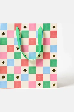 Oliver Bonas Chequerboard Gold Star Gift Bag Large