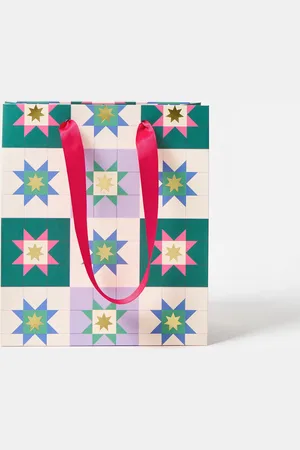 Oliver Bonas Star Geometric Gold Foil Gift Bag Medium