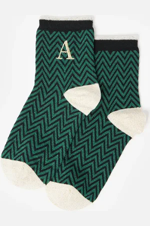 Oliver Bonas & Black Alphabet Zig Zag Initial Ankle Socks, size One size