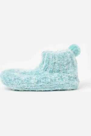 Oliver Bonas Green Chenille Fluffy Slipper Boots, size Medium/Large