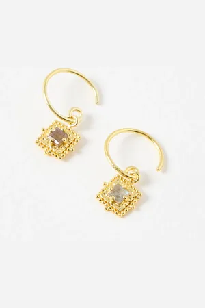 Oliver Bonas Ethel Square Labradorite Gold Plated Drop Earrings