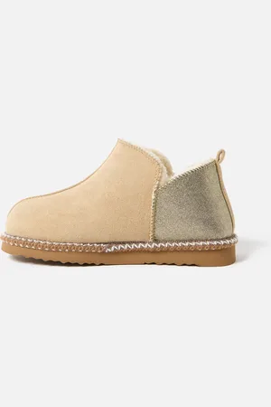 Oliver Bonas Beige & Gold Faux Suede Slipper Boots, size Small