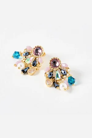 Oliver Bonas Cami Faux Pearl & Stone Cluster Statement Earrings