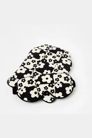 Oliver Bonas Monochrome Floral Hot Water Bottle & Eye Mask