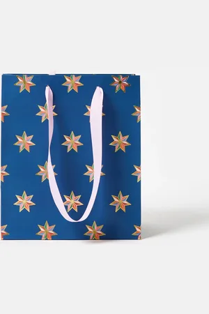 Oliver Bonas Star Gold Foil Blue Gift Bag Medium