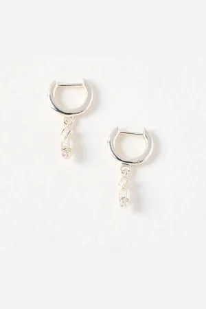 Oliver Bonas Aspen Clear Stone Sterling Huggie Earrings