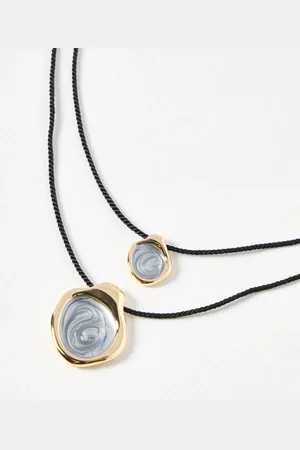 Oliver Bonas Vassa Cord Layered Gold Tone Pendant Necklace